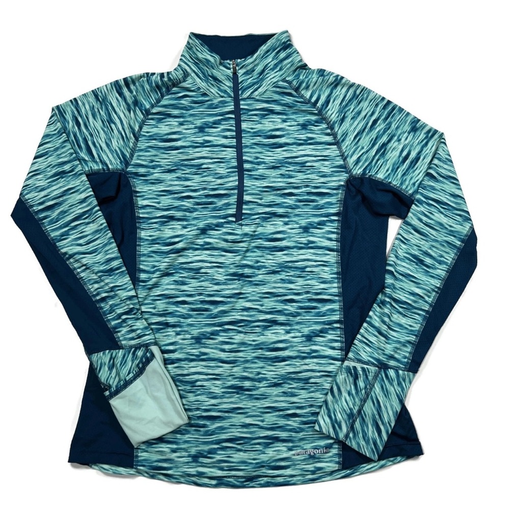 Patagonia Pullover Women Medium Green Patterend All Weather Zip Neck Long Sleeve